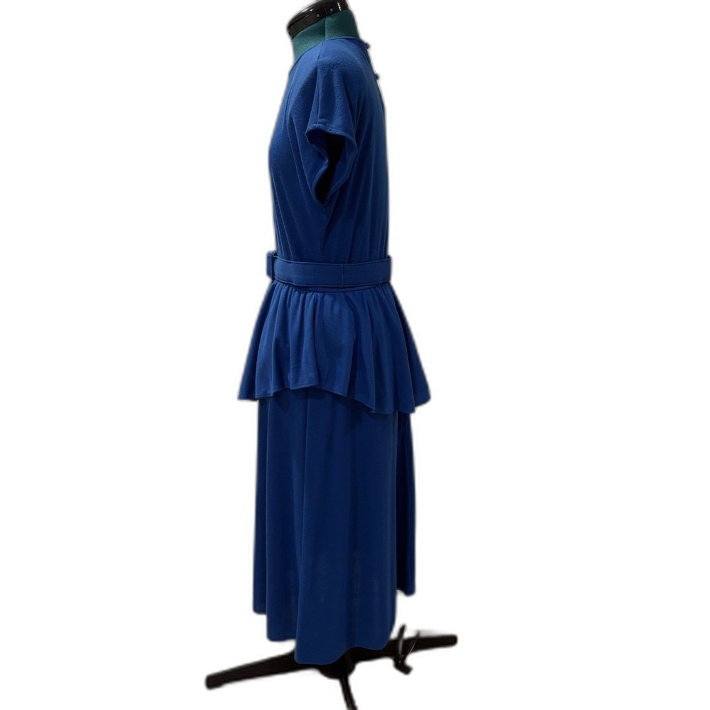 Vintage 1980s Positive Attitude Blue Belted Womens Dress Retro - Picture 4 of 7